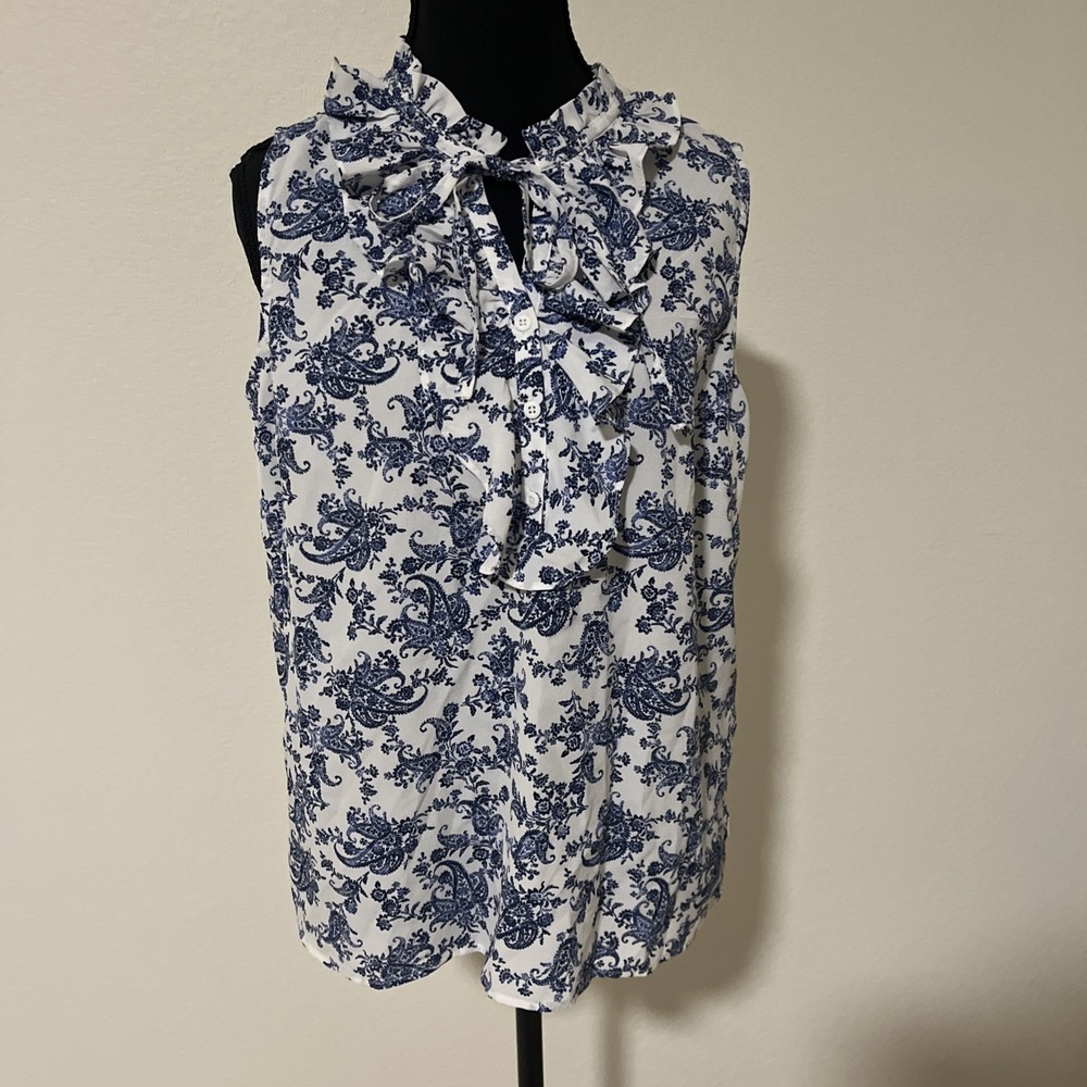 Adrianna Papell Women's Blouse White And Blue Floral Size Medium